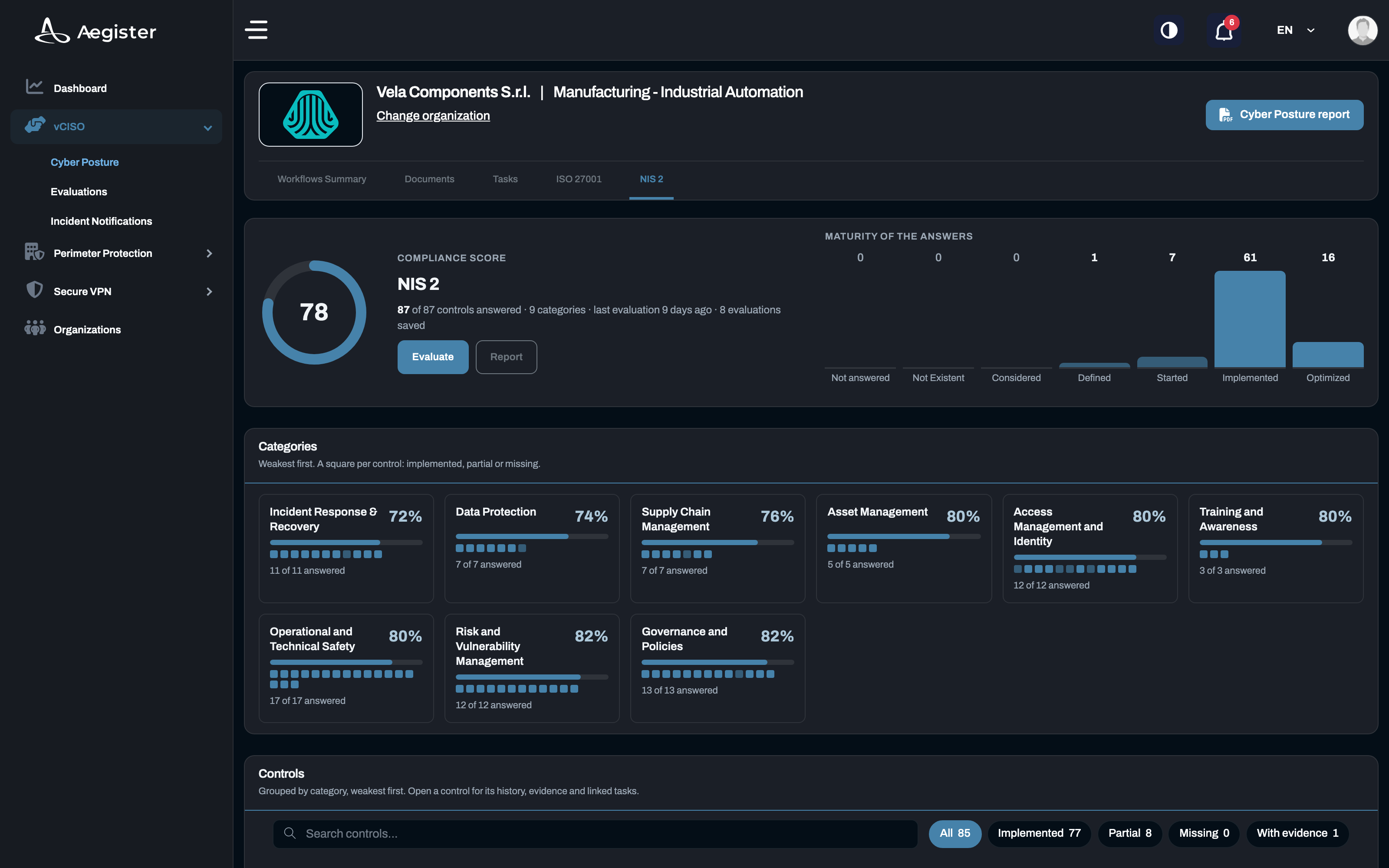 Cyber Console: the NIS 2 score, the categories and the controls