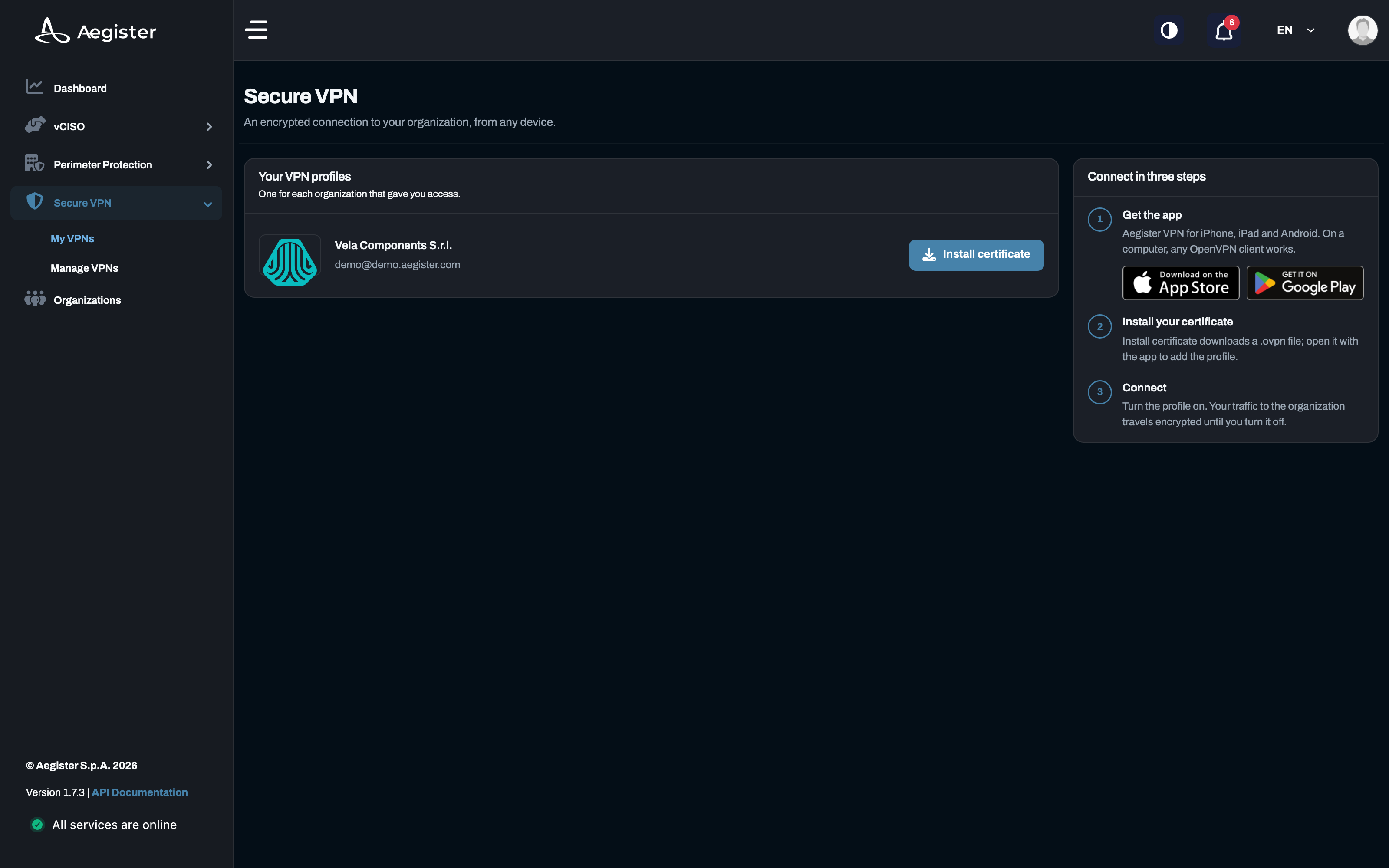 Cyber Console: the VPN profile and the three steps to connect